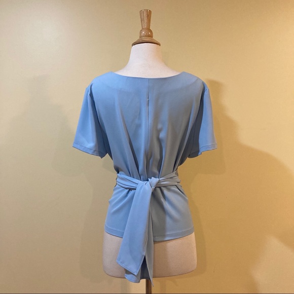 Tie Front Short Sleeve Cropped Blouse Baby Blue - Picture 9 of 9